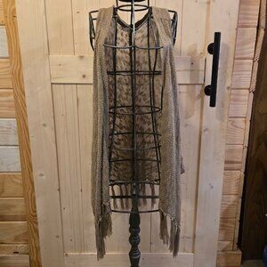 Crochet and Lace Beige Fringed Cardigan